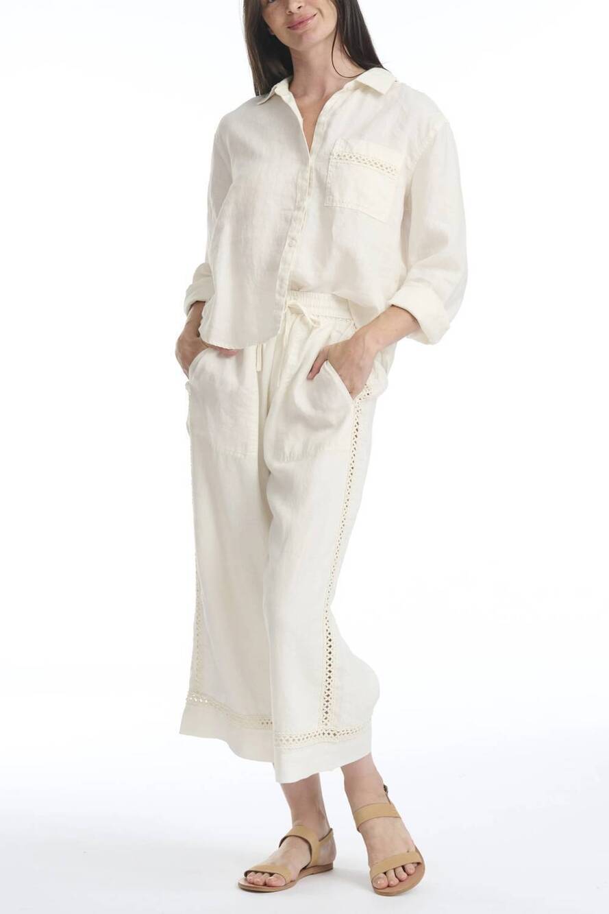 NEW SPLENDID women's stella linen pant in antique pearl